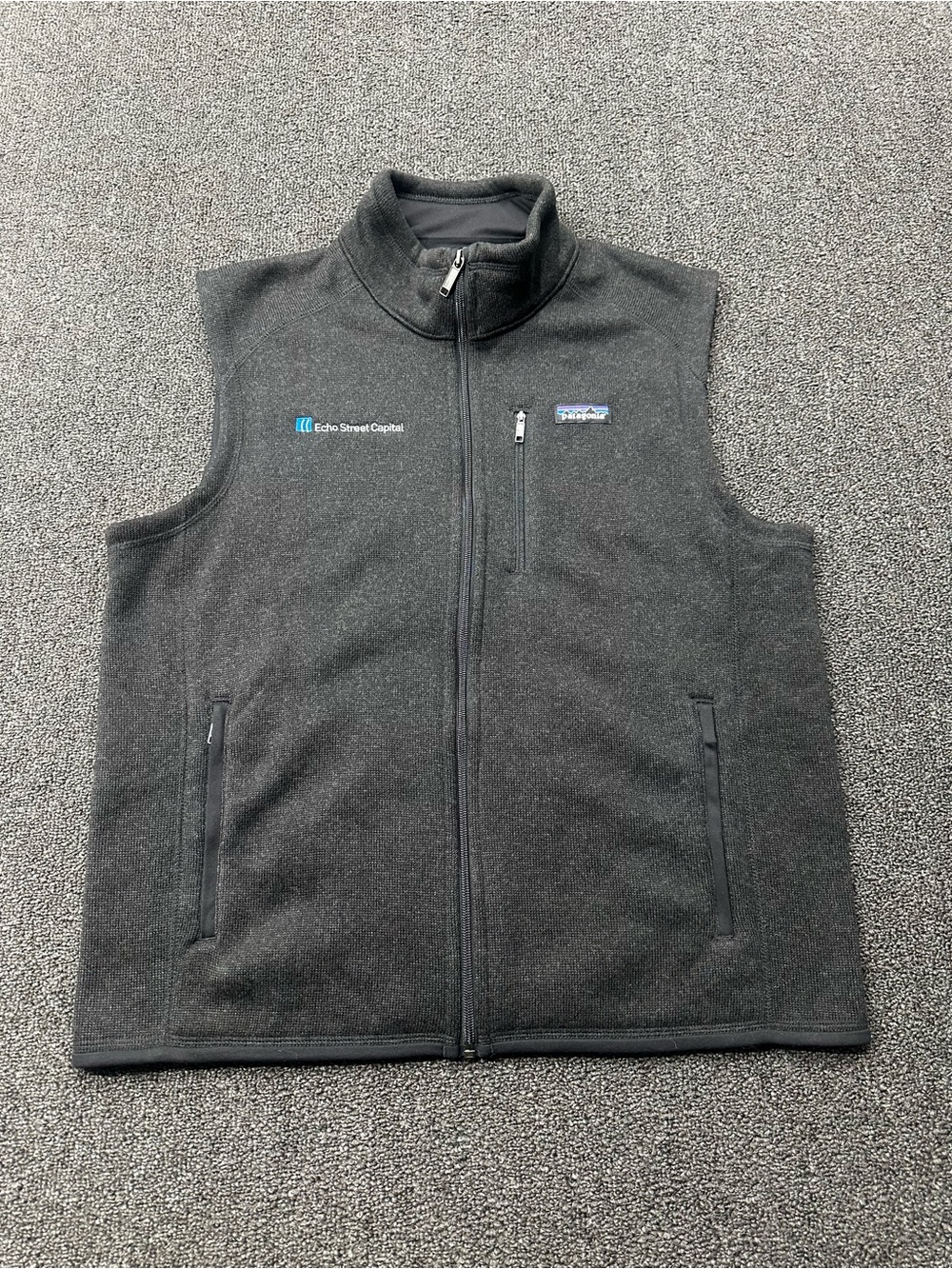 Patagonia Better Sweater Vest Mens L Black Heather Fleece Full Zip Corp Logo